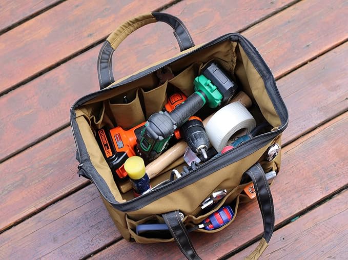Coreflex 14 inch Wide-Mouth Tool Bag, Gear Bag, Multiple Purpose - for Plumbers, Electricians, Handymen also good for daily use, office use and camping. (Black)