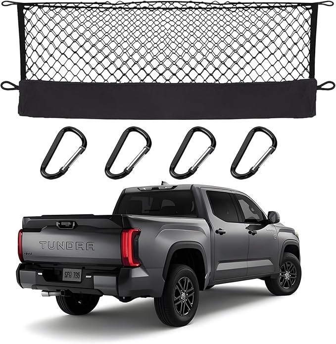 Envelope Style Cargo Net Compatible with Toyota Tundra New Upgraded 2026 2025 2024 2023 2022 2021 2020 2019 2018 2017 2016 2015 2014-2007 Pickup Trunk Car Rear Tailgate Touring Netting