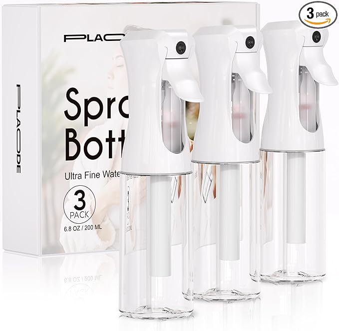 3 Pack Continuous Spray Bottles - Ultra Fine Mist Sprayer, Refillable Water Sprayer for Hairstyling, Plants, Pets, Cleaning, Skincare (6.8 OZ/200ML,White)
