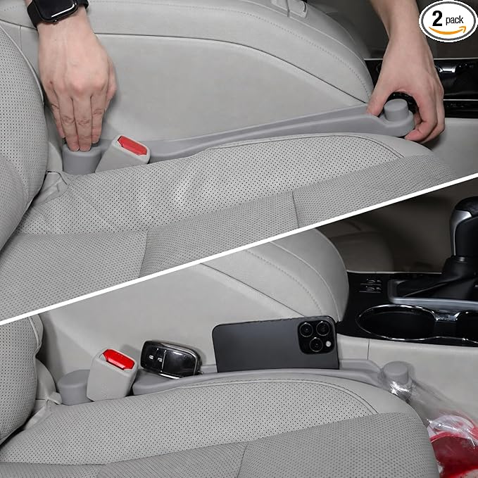 Givifive Car Seat Gap Filler Set of 2, 3IN1 Seat Side Gap Filler Plug with Storage Slot & Hook Function, Soft Foam Universal Fit Car SUV Truck Fill Gap Between Seats Console Organizer（Standard L Gray）
