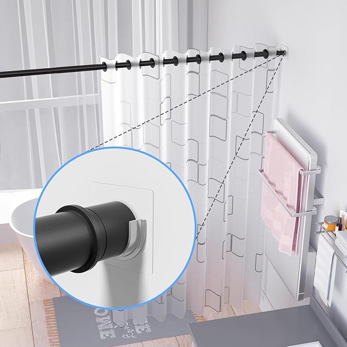 12 Pack Heavy Duty Shower Rod Holders No Drilling, Adhesive Curtain Rod Brackets for Wall, Tension Rod Holder Supports 30 lbs, Waterproof for Tile Marble, Home Rental RV (Rod Not Included)