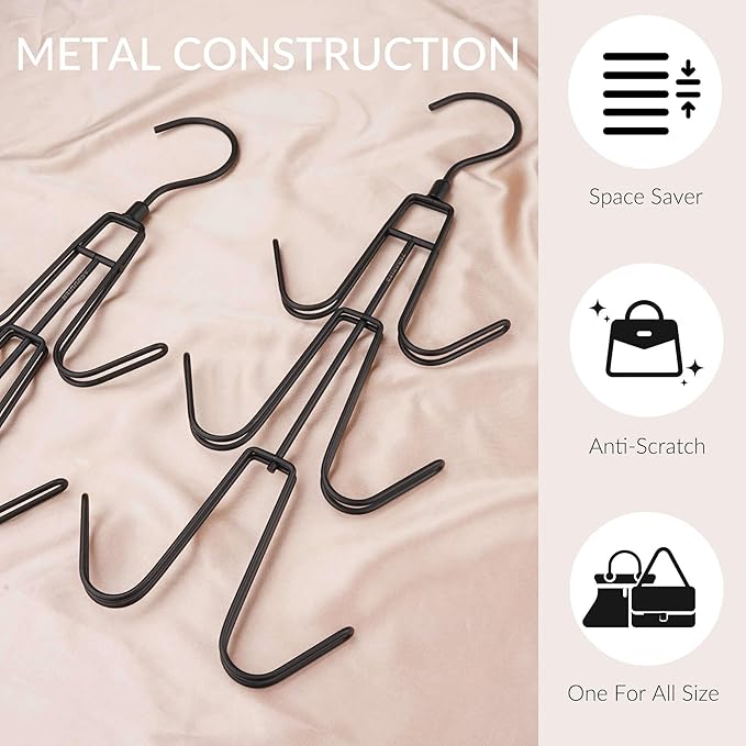 ZEDODIER 3 Pack Purse Organizer for Closet, Heavy-Duty Hanging Purse Hanger Closet Holds Up to 18 Purses, Metal Rotating Space Saving Bag Holder Handbag Storage Hook Backpack Rack, Black