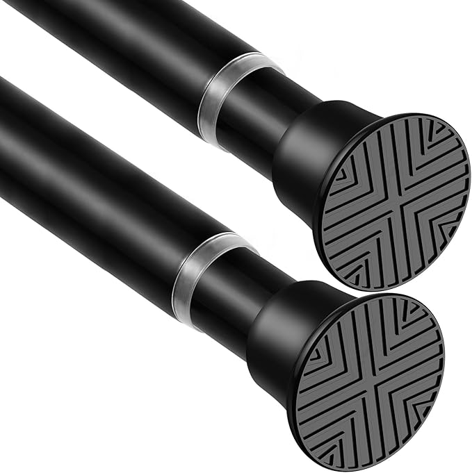 2 Pack Black Spring Tension Curtain Rods 23-46 Inch Adjustable Expandable Spring Loaded Curtain Rods No Drilling Suitable for Small Short Tension Rods 23-34 Inch Doors, Windows, Closet