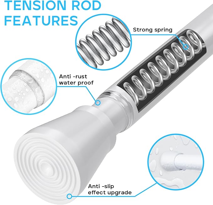 White Shower Curtain Rod 45 to 77 Inch,Shower Rods for Bathroom,Spring Tension Curtain Rod No Drilling for Windows Doors Closet Kitchen Wardrobe