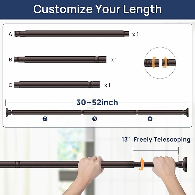 ENJOYBASICS Shower Curtain Rod 30 to 52 Inches, Stainless Steel Adjustable Spring Tension Rods No Drill for Bathroom, Closet, Window, Room Divider, Never Rust, Non Slip, Bronze