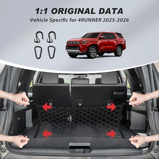 Karltys Cargo Net for Toyota 4Runner 2025-2026 Trunk Net | Envelope Style Elastic Mesh Net | Heavy Duty Metal Hooks | Toyota 4 Runner Accessories