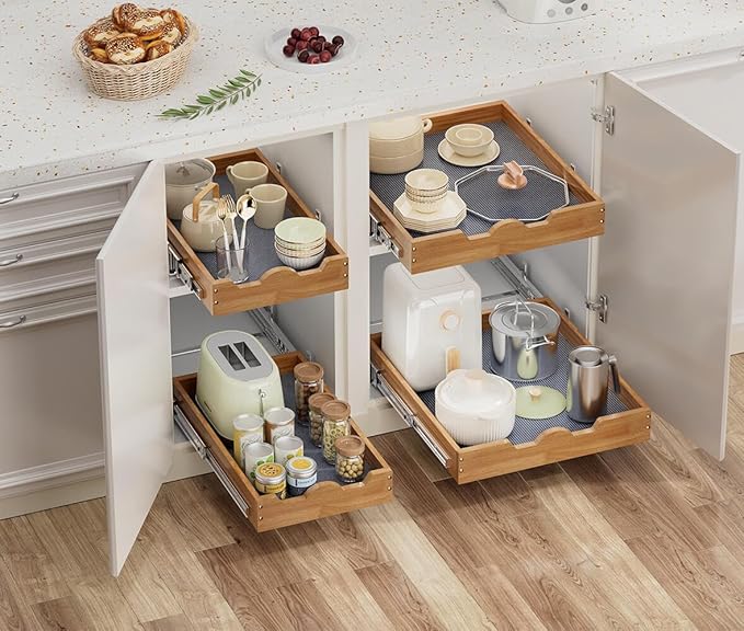 OCG Pull Out Cabinet Organizer 20"W x 21"D, Slide Out Wood Drawer Shelf, Pull Out Shelves for Base Cabinet Organization in Kitchen, Pantry, Bathroom