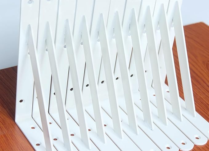 4 Pack L8 x H 6" White Heavy Duty Shelf Brackets with Screws Metal Shelf Brackets Shelf Support Angle Brackets for Shelves L Brackets Heavy Duty Floating Shelf