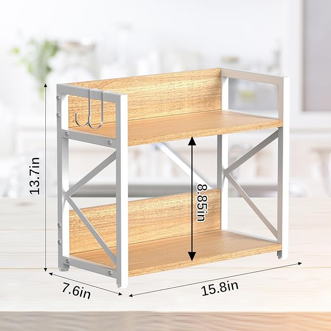 Kitchen-Countertop-Organizer-Shelf, 2 Tier Coffee Bar Station Organizer for Counter,Wooden Spice Rack Shelf, Space Saving Desk Shelving Riser Unit, Coffee Bar Accessories (Maple, Large)