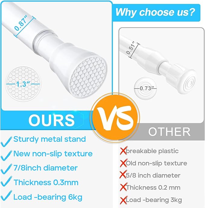 White Tension Rod 16 To 26 Inch Spring Curtain Rod Adjustable Tension Curtain Rods No Drilling Short Tension Rod Extendable Small Spring Tension Curtain Rod for Closet Cupboard Bars Refrigerator