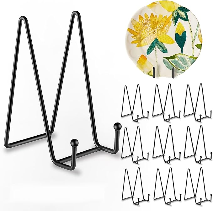 Hoewina 10 Pack 6 Inch Plate Stands for Display, Plate Holder Display Stands, Metal Frame holder stand for Book, Picture, Decorative Plate, Photo and Platter, Tabletop Art