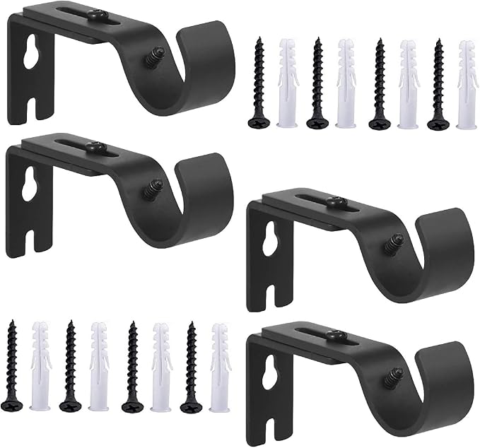 Heavy Duty Adjustable Curtain Rod Brackets Rod Holders for 1 Inch Rod, Black Color, (Set of 4,Black)