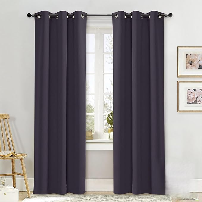 NICETOWN Curtain Blackout Drape Panel, Single Panel, 42 x 84 inch, Greyish Purple, 3 Pass Microfiber Noise Reducing Thermal Insulated Window Drapery with Grommet