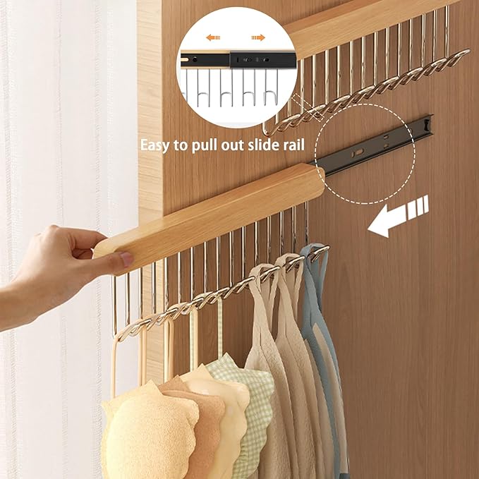 12 inch valet rods for closets, extendable and pull-out wardrobe pole for hanging clothes,bras,tie,belt,wardrobe pole with metal hooks, closet valet rod slide out,hanger wall (Left hook)