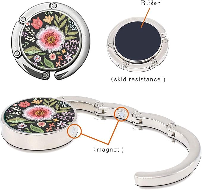 Bosketo Foldable Purse Hook Womens Bag Table Hanger Collection Desk Hooks for Purse (3 Pack Amazing Flower Hook)