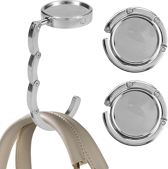 kwmobile Purse Hook for Table - Set of 2 Purse Holder - Folding Handbag Hanger - Portable Bag Holder - Bag Hooks for Desk - Table Hook Silver