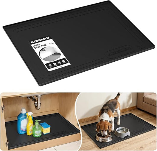 Aisslro Under Sink Mat 34" X 22", Waterproof Silicone Under Sink Mats for Kitchen, Anti-Leak Shelf Liner & Cabinet Protector with Raised Edge, [BPA Free] Bathroom Tray Home Organizer, Black