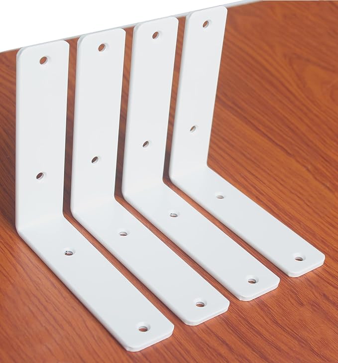 8 Pack - L 6" x H 6" x W1.5, 5mm Thick White L Shelf Bracket, Iron Shelf Brackets, Metal Shelf Brackets, Floating Shelf, Shelf Supports with Screws