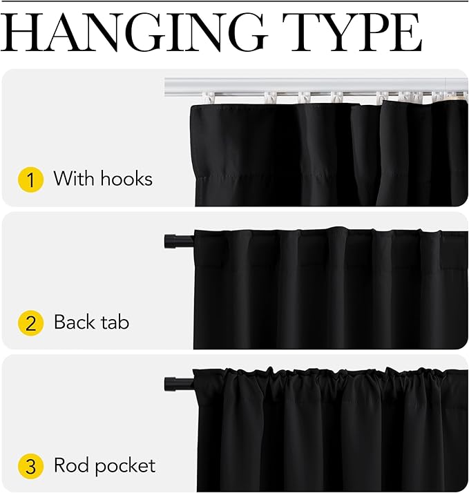 NICETOWN Doorway Curtain & Track Set, Blackout French Door Curtain with Smooth Track for Closet/Bay, Thermal Insulated Temporary Door for Living Room/Bedrrom Privacy, W 34 x L 80 in, Black, 1 Panel