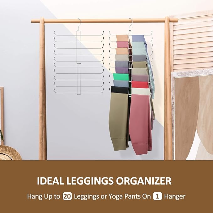 ZEDODIER Legging Organizer for Closet, 2 Pack Rotatable Yoga Pants Hanger for Women's XS-XL and Girls' Leggings, Holds Up to 40 Pairs, Space-Saving Closet Organizers and Storage, Silver