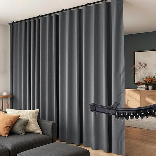 Room Divider Curtains Flexible Ceiling Tracks set Curtain track Ceiling Mount Blackout Curtain for Living Room Bedroom Ceiling Curtain Rod Privacy Dividers Panels W100 x H108 Grey Drape & Black rail