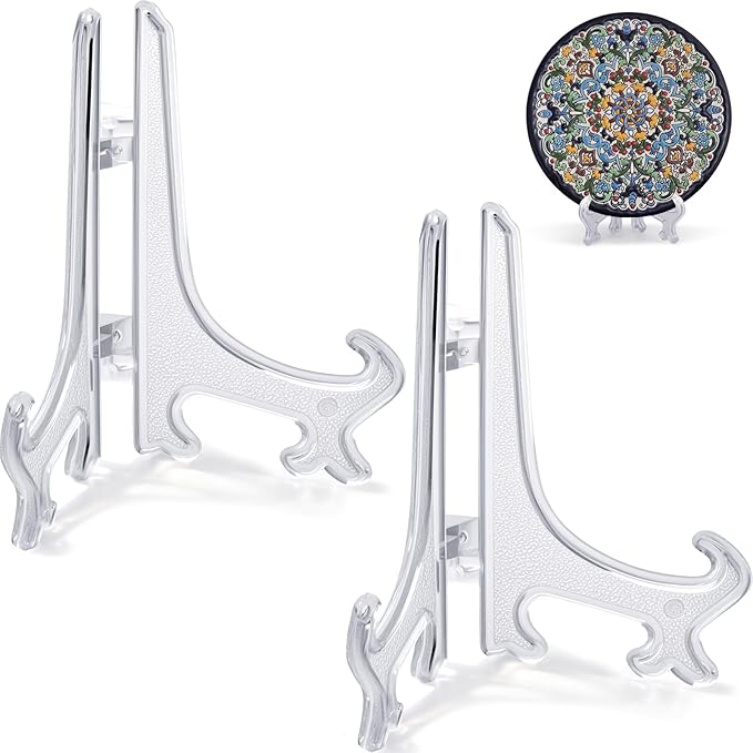 2pcs Small Clear Acrylic Plate Stands for Display 3 Inch Acrylic Easel Stand for Photos Cards Art Display Miniature Painting Tabletop Picture Frame Holder for Wedding DIY Crafts