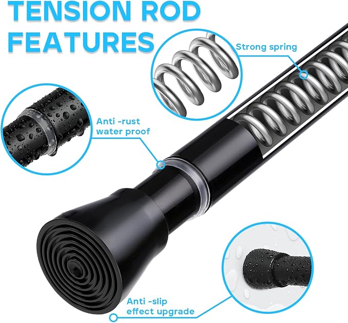 4 Pack Black Shower Curtain Rod 30 To 64 Inch Black Shower Tension Rod 7/8" Adjustable Curtain Rod No Drilling Spring Tension Curtain Rod Shower Rods for Bathroom Windows Doorways Closet