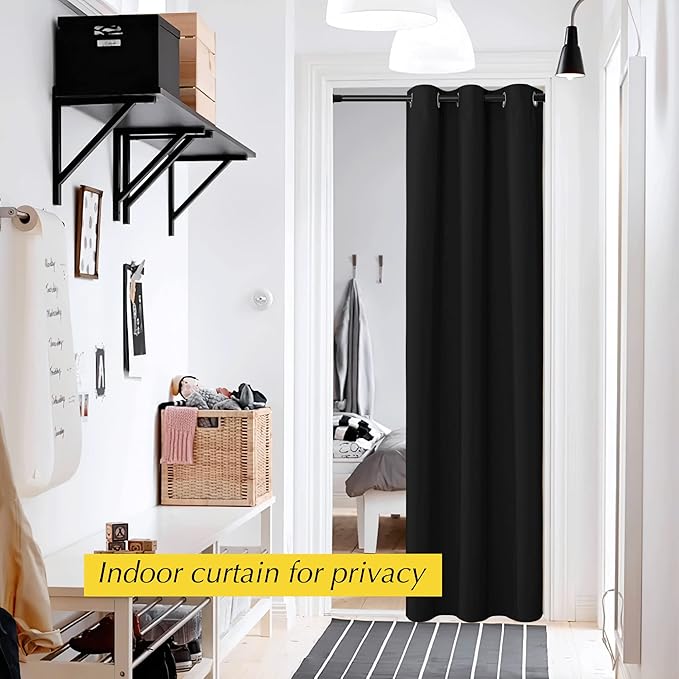 NICETOWN Door Curtain for Doorways, Blackout Privacy Doorway Curtains for Bedroom Closet Door, 80 inches Long Temporay Door Cover Portable Curtains for Hallway, 42 inches Wide, Black, 1 Panel