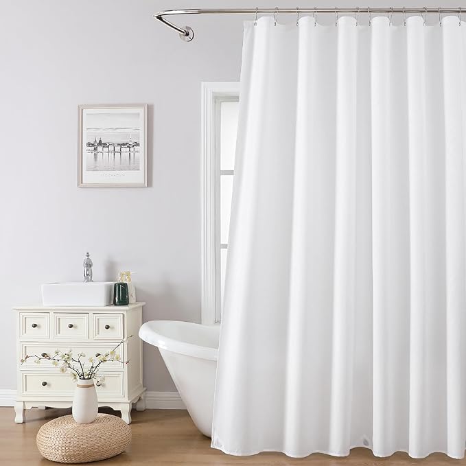 1 Pack Water-Repellent Fabric Shower Curtain Liner - Hotel Quality Machine Washable, 3 Heavy-Duty Magnets with Rustproof Grommets & Weighted Hem, Standard Size 72x84in White