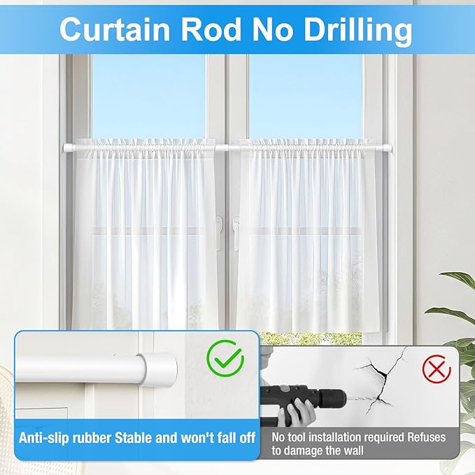 2 Pack Spring Loaded Tension Rod 27-38" Adjustable Curtain Rods No Drill Extendable Spring Rod Tension Curtain Rods For Window Kitchen Shelves Rv Refrigerator And Small Spaces,White