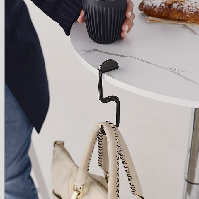 FLIP Bag Hook - Newly Redesigned. Portable Purse Hanger for Table with Magnetic Closure - Now Holds up to 50 lbs (Chrome Black)
