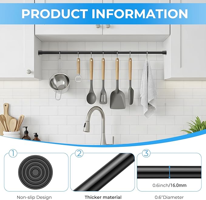 1 Pack Spring Loaded Tension Rod 48-59" Adjustable Curtain Rods No Drill Extendable Spring Rod Tension Curtain Rods For Window Kitchen Shelves Rv Refrigerator And Small Spaces,Black