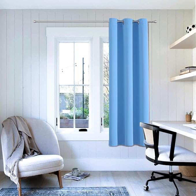 ChrisDowa Blackout Curtains 36 Inches Long for Living Room, Grommet Thermal Insulated Room Darkening Curtains for Bedroom (1 Panel Set, Sky Blue, 42W x 36L)