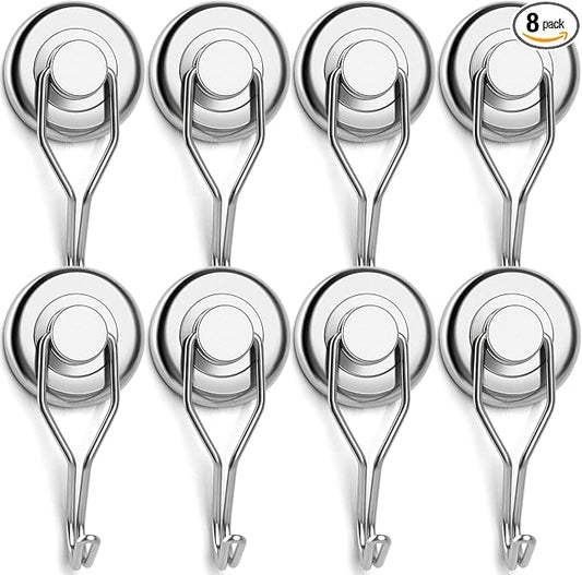 LOVIMAG Hooks, 120lbs+ Magnetic Magnet Hook 2025 Cruise Cabin Ship Essentials Heavy Duty Strong Refrigerator Fridge Hanging for Classroom Beach Vacation Kitchen Grills Home Mug Hanger (8 Pack), Silver