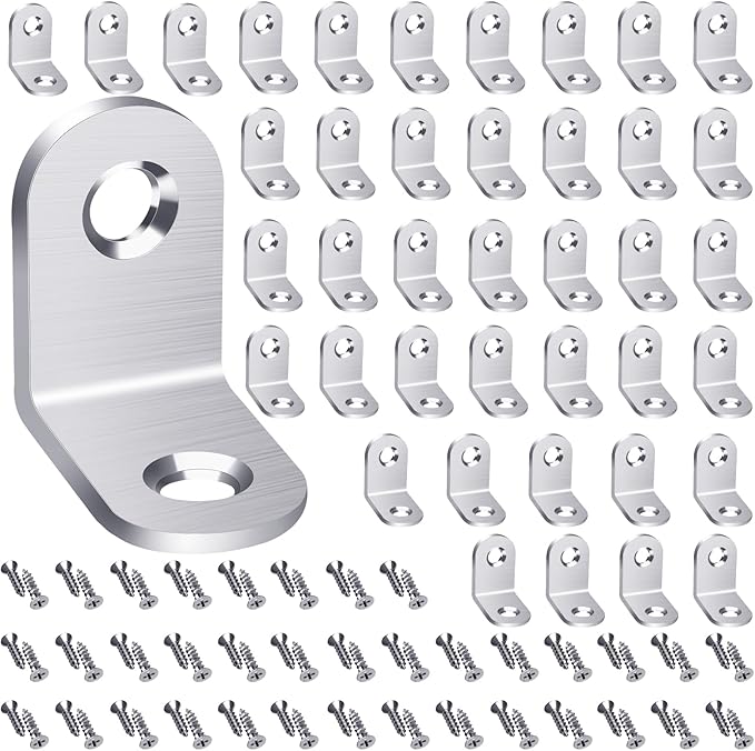 FATLODA 40pcs L Bracket Corner Brace, Stainless Steel Corner Bracket Fastener for Wood Chair Bookshelf Furniture Cabinet with 80pcs Screws (20mmx20mm)