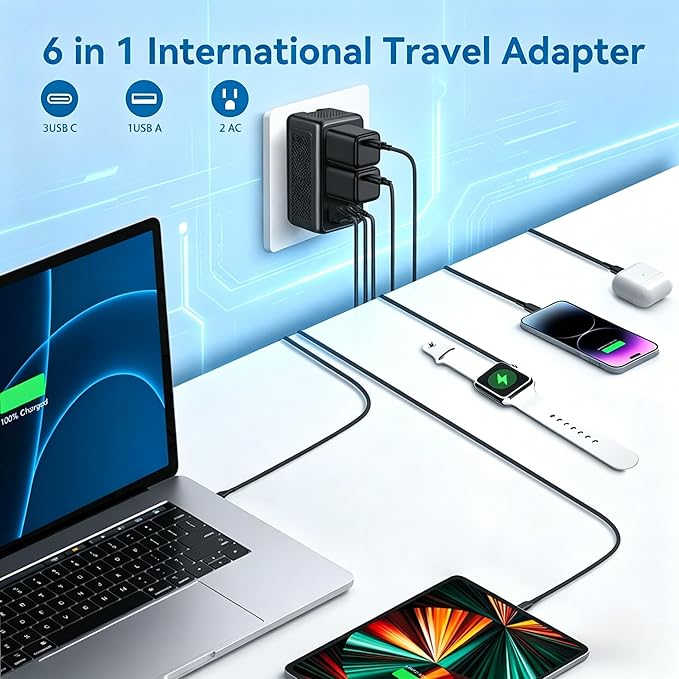 220V to 110V Voltage Converter US to Europe for Hair Dryer, Upgrade 2000W Power Converter for European Travel with Type C A G I, International Universal Travel Adapter with 1 USB A & 3 Type C (Black)