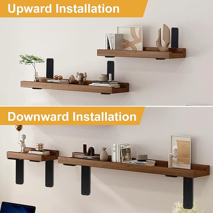 12 Pack - L 10" x H 6" x W1.5, 5mm Thick Black L Shelf Bracket, Iron Shelf Brackets, Metal Shelf Brackets, Floating Shelf, Shelf Supports with Screws