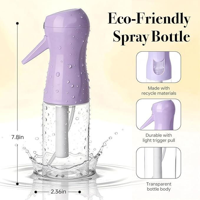 3Pcs Continuous Spray Bottles For Hair,Ultra Fine Mister for Hair Styling, Plants, Cleaning, Salon, Misting & Skin Care (200ML Green+Pink+Purple)