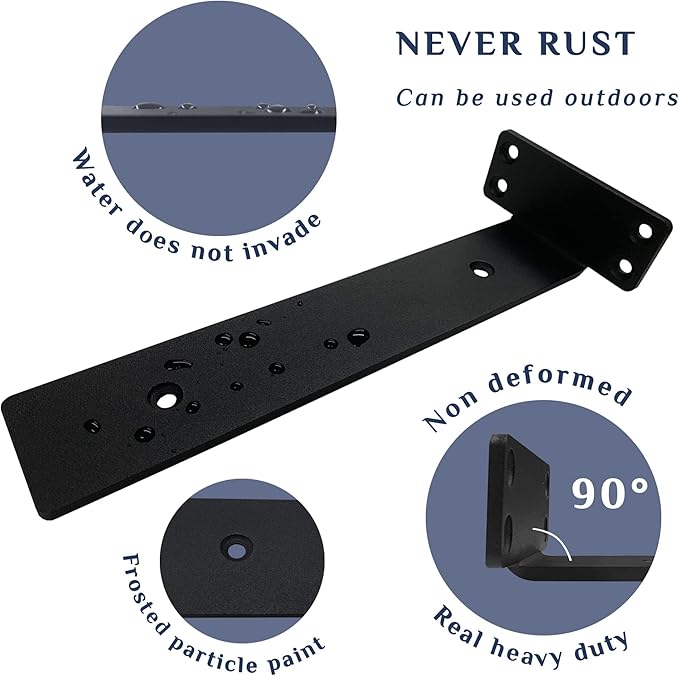 Starunder 6 Pack Floating Shelf Brackets,14 inch Heavy Duty Industrial Shelf Bracket, Black Metal L Brackets for Shelves Support DIY(1/5 Inch Thicked)