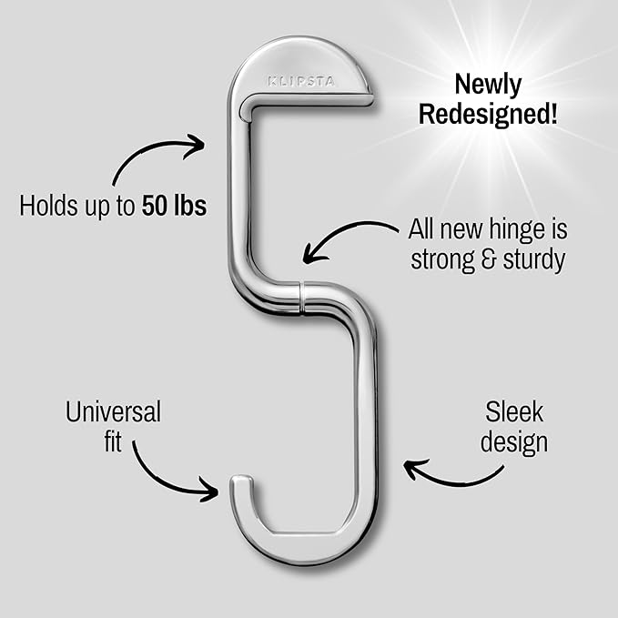 FLIP Bag Hook - Newly Redesigned. Portable Purse Hanger for Table with Magnetic Closure - Now Holds up to 50 lbs (Silver)