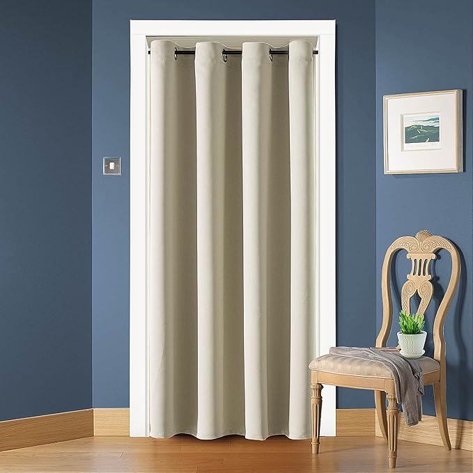 ChrisDowa Blackout Door Curtains for Doorway Privacy, Grommet Closet Curtains for Bedroom Closet Door, Thermal Insulated Temporary Doorway Cover Room Divider Drapes (1 Panel, Beige, 34 x 80 Inch)
