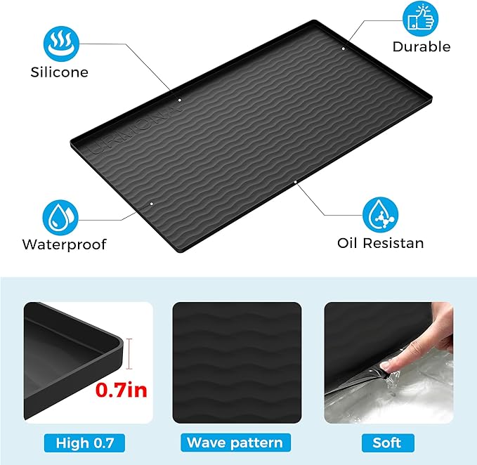 URMONA 31'' x 22'' Waterproof Silicone Under Sink Mat Cabinet and Counter Protector, Shelf Liner for Kitchen and Bathroom, Storage and Organizers, Litter Mat, Pet Cat Puppy Essentials(Light Khaki)