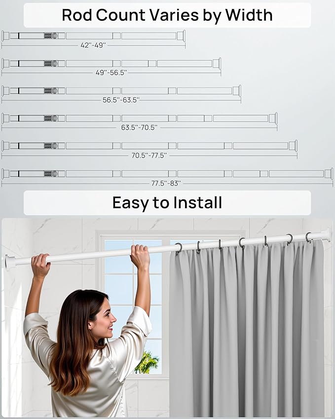 ALLZONE Shower Curtain Rod Tension No Drill, 42-83 Inches,Heavy Duty Tension Curtain Rod, Rustproof Shower Rods for Bathroom, Adjustable Spring Tension Rods for Windows,White