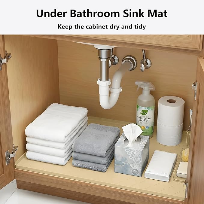 Mateeylife Under Sink Mats for Kitchen Waterproof 22"X19", Undersink Protectors，Silicone Mat Cabinet Liner, Under Sink Organizer for Bathroom and Kitchen，Boot Tray Pet Food Mat, Khaki