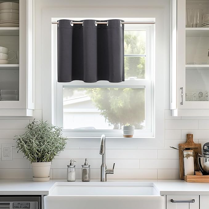 ChrisDowa Blackout Curtains 36 Inches Long for Living Room, Grommet Thermal Insulated Room Darkening Curtains for Bedroom (1 Panel Set, Dark Grey,42W x 36L)