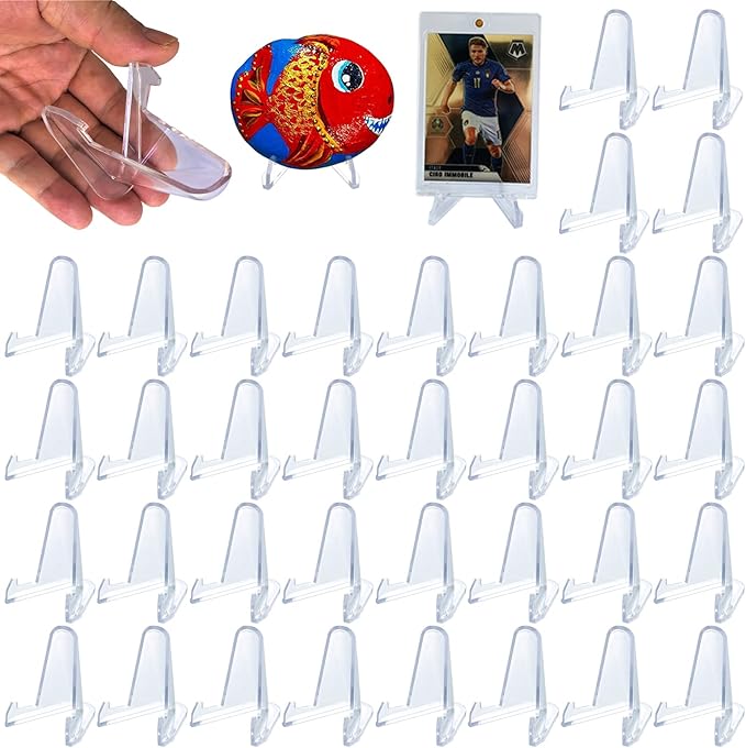LRANFOW 36 Pack Thickened Card Display Stand Sports Card Holder Small Easel Stand for Challenge Coin Graded Card Sports Card Trading Card PSA Card Baseball Card, 2.3 Inch Tall Clear