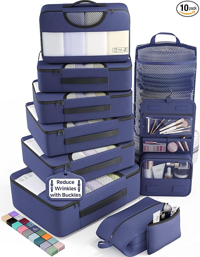 Veken 10 Set Packing Cubes for Travel Essential, Suitcase Organizer Bags in 4 Sizes, Carry-On Luggage Accessories with Large Laundry & Shoes Bag, Must-Have for Airplane, Road Trip & Camping