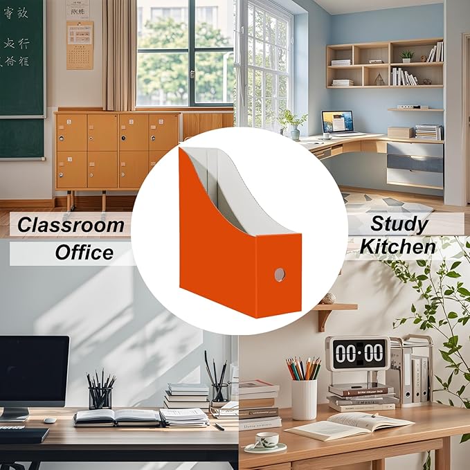 Limitliho 2 Pack Cardboard Magazine Storage Boxes, Vertical File Organizer Box for Desk or Shelves, Book Holder for Classroom,Office,Home(Orange-Red, 10.6" H x 10.2" L x 3.5" W in)
