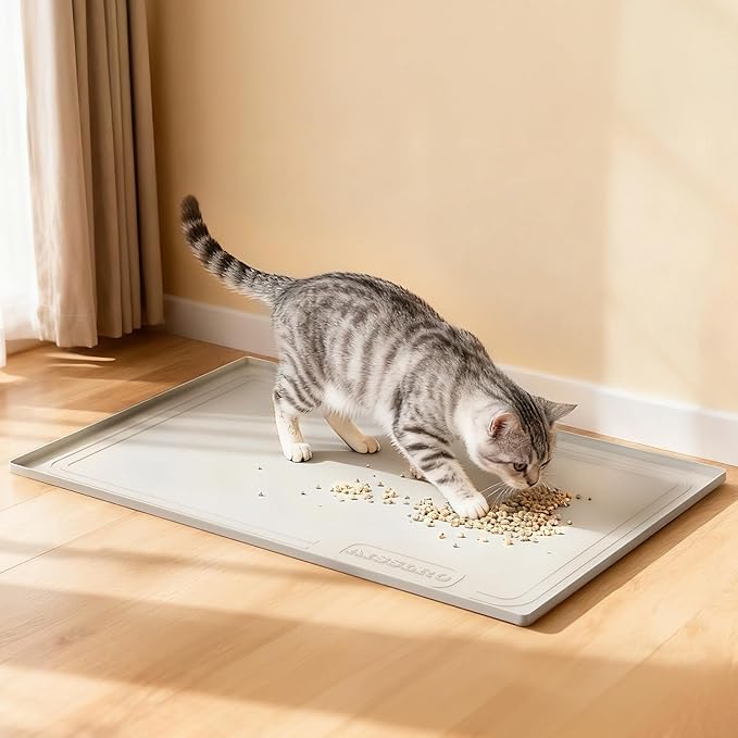 Aisslro Under Sink Mat 34" X 22", Waterproof Silicone Under Sink Mats for Kitchen, Anti-Leak Shelf Liner & Cabinet Protector with Raised Edge, [BPA Free] Bathroom Tray Home Organizer, Beige
