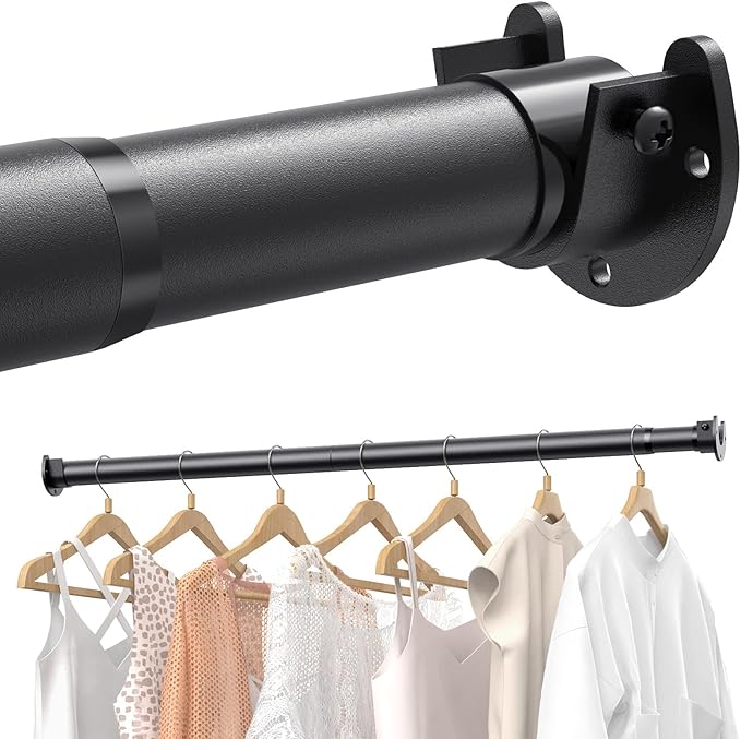 4 PACK Closet Rods for Hanging Clothes, 17 to 28 Inches Stepless Adjustable Metal Closet Rod, 1.3 Inches Heavy Duty Clothes Hanging Rod for Closet Wardrobes Laundry RV, Black